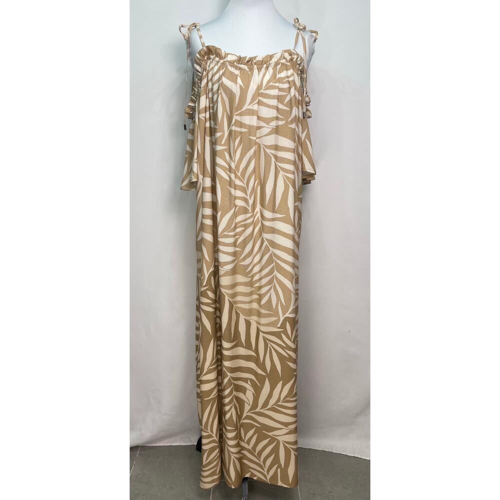 Anthropologie Conditions Apply Palm Leaf Print Off Shoulder Maxi Dress One Size - Picture 3 of 8